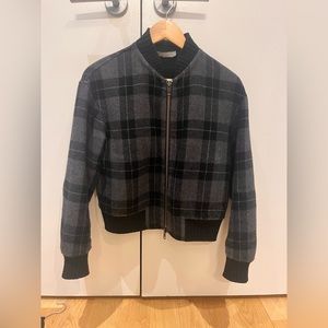 Vince wool plaid bomber jacket with two sided zipper